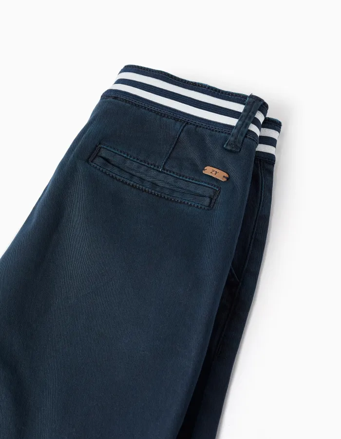 Twill chino shorts with striped tape for boys, dark blue