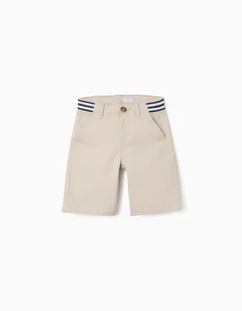 Twill chino shorts with striped tape for boys, light beige