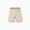 Twill chino shorts with striped tape for boys, light beige