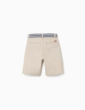 Twill chino shorts with striped tape for boys, light beige