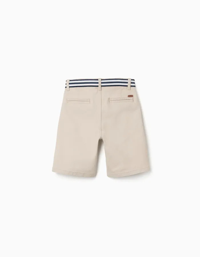 Twill chino shorts with striped tape for boys, light beige