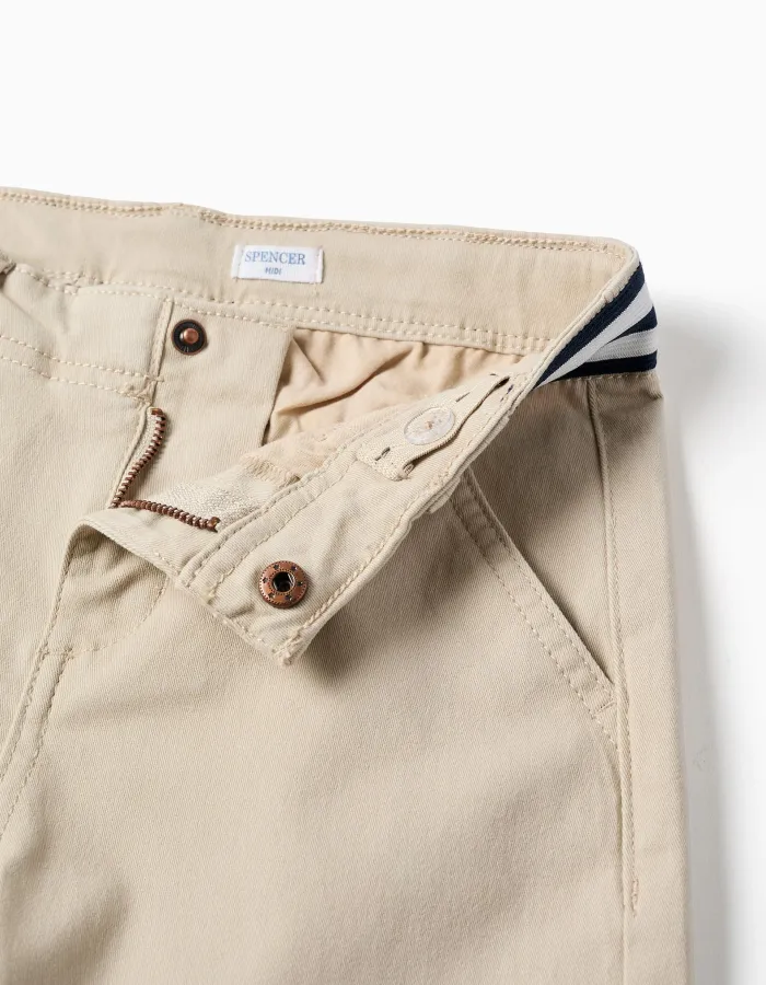 Twill chino shorts with striped tape for boys, light beige