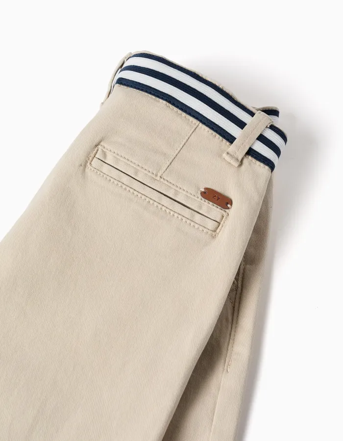 Twill chino shorts with striped tape for boys, light beige