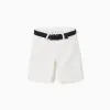 Twill midi shorts with belt for boys, white