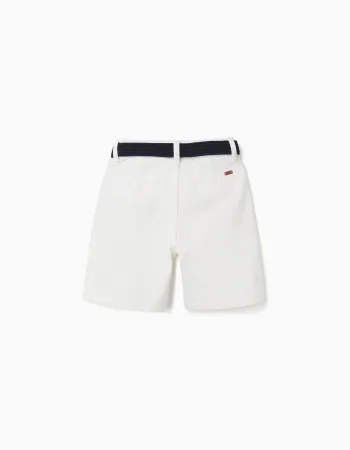 Twill midi shorts with belt for boys, white