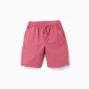Midi poplin shorts with drawstring and pockets for boys, dark pink