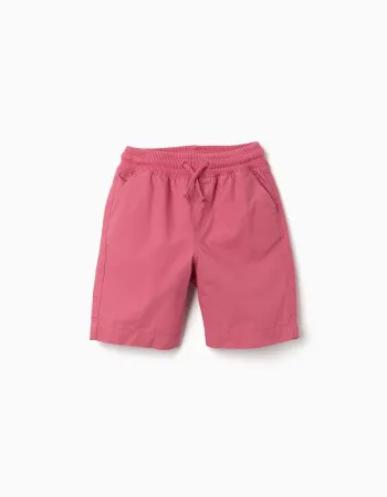 Midi poplin shorts with drawstring and pockets for boys, dark pink