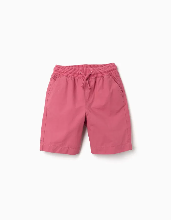 Midi poplin shorts with drawstring and pockets for boys, dark pink