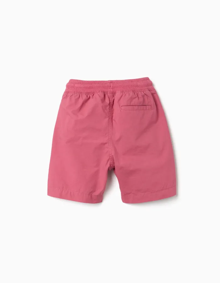 Midi poplin shorts with drawstring and pockets for boys, dark pink