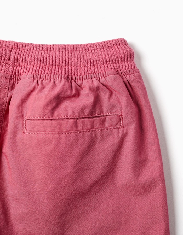Midi poplin shorts with drawstring and pockets for boys, dark pink