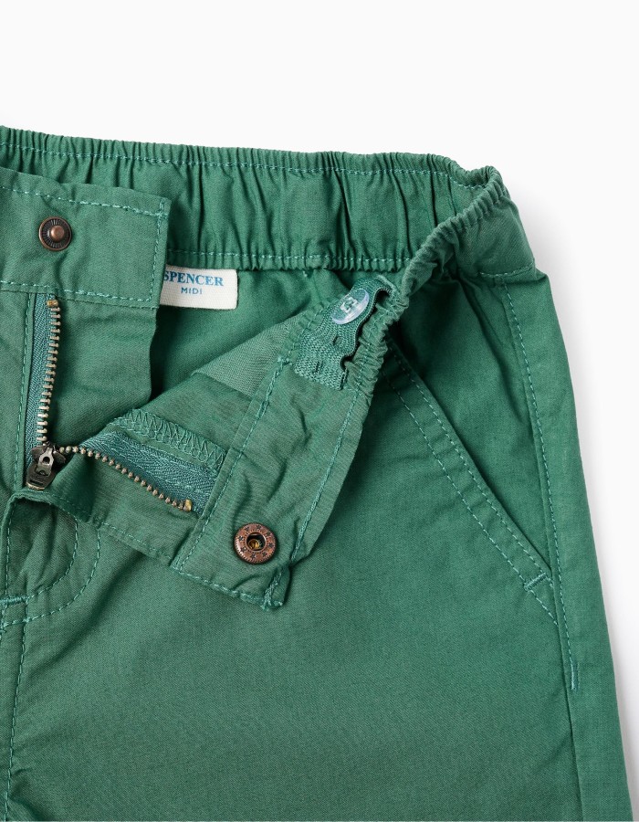 Midi chino shorts in poplin for boys, green