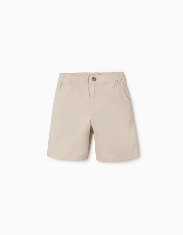 Midi chino shorts in poplin for boys, light beige