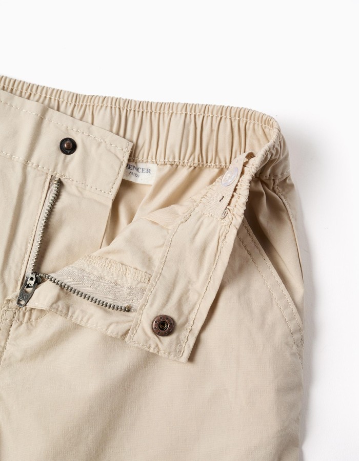 Midi chino shorts in poplin for boys, light beige