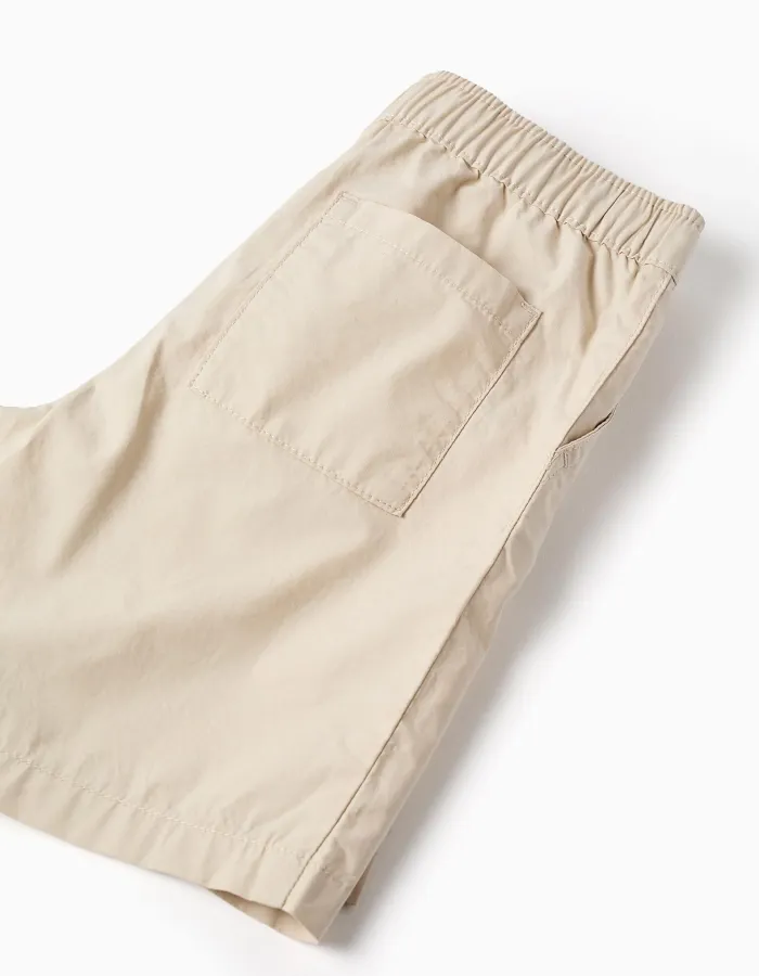 Midi chino shorts in poplin for boys, light beige