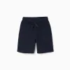 Dark blue terry shorts with drawstring and side pockets for boys