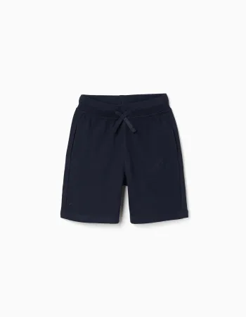 Dark blue terry shorts with drawstring and side pockets for boys