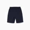 Dark blue terry shorts with drawstring and side pockets for boys