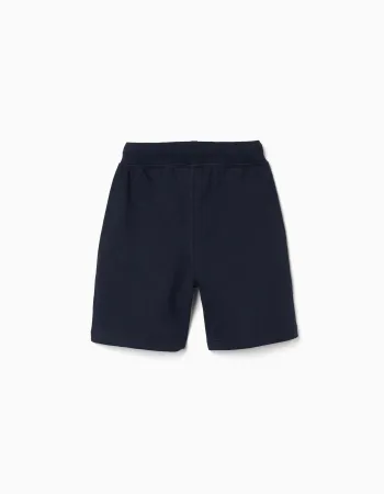 Dark blue terry shorts with drawstring and side pockets for boys