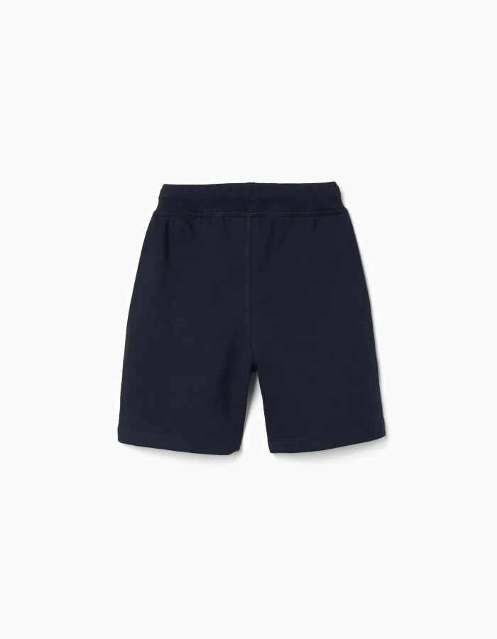 Dark blue terry shorts with drawstring and side pockets for boys