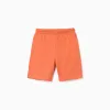 Cotton shorts with drawstring and side pockets for boys, orange