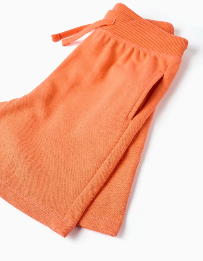 Cotton shorts with drawstring and side pockets for boys, orange