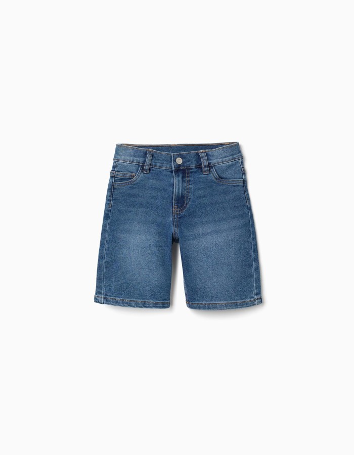 Midi denim shorts with five pockets for boys, blue