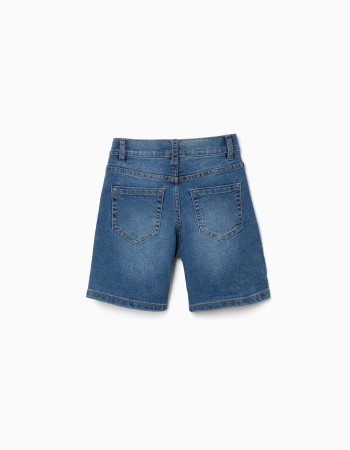 Midi denim shorts with five pockets for boys, blue