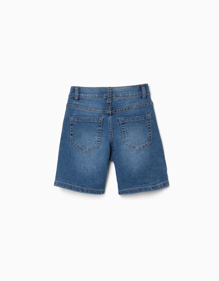 Midi denim shorts with five pockets for boys, blue