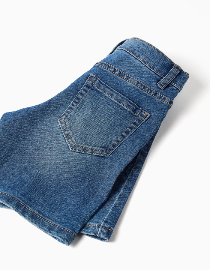 Midi denim shorts with five pockets for boys, blue