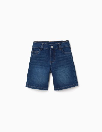 Midi denim shorts with five pockets for boys, dark blue