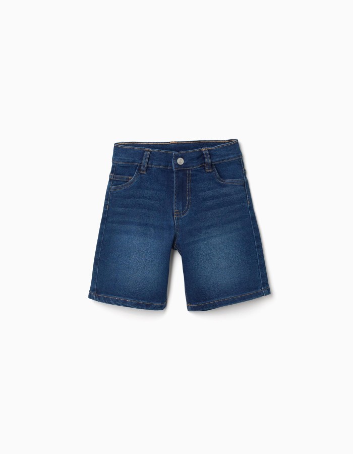 Midi denim shorts with five pockets for boys, dark blue