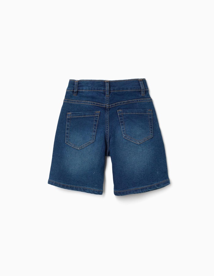 Midi denim shorts with five pockets for boys, dark blue