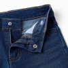 Midi denim shorts with five pockets for boys, dark blue