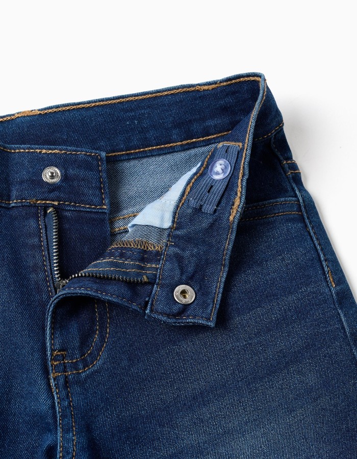 Midi denim shorts with five pockets for boys, dark blue