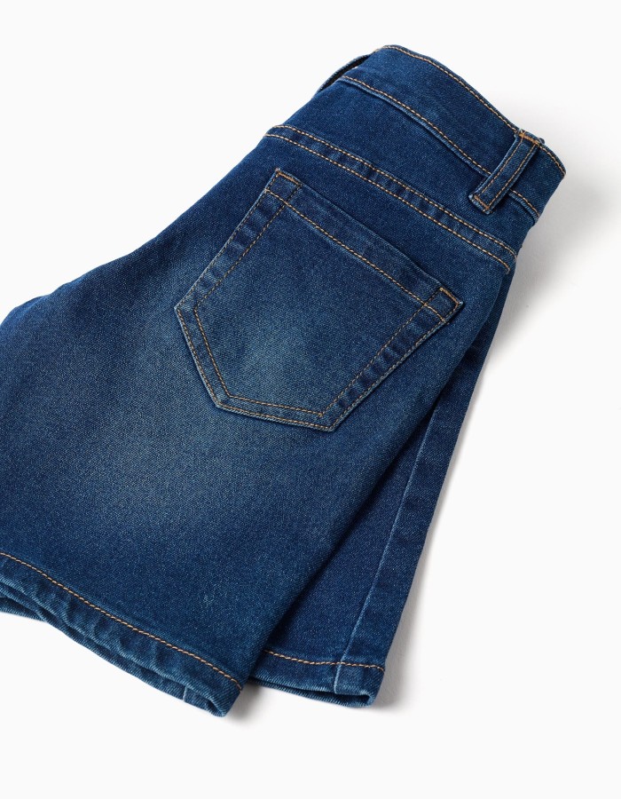 Midi denim shorts with five pockets for boys, dark blue