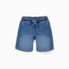 Midi denim pull-up shorts with drawstring for boys, blue