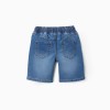 Midi denim pull-up shorts with drawstring for boys, blue