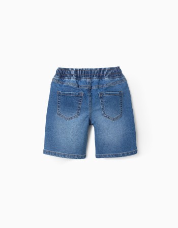 Midi denim pull-up shorts with drawstring for boys, blue
