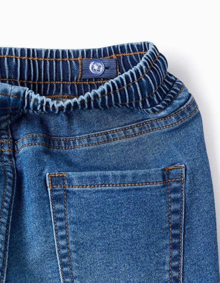 Midi denim pull-up shorts with drawstring for boys, blue