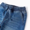 Midi denim pull-up shorts with drawstring for boys, blue