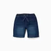 Midi denim pull-up shorts with drawstring for boys, dark blue