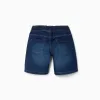 Midi denim pull-up shorts with drawstring for boys, dark blue