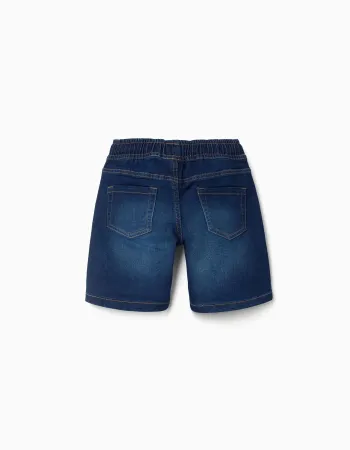 Midi denim pull-up shorts with drawstring for boys, dark blue