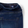 Midi denim pull-up shorts with drawstring for boys, dark blue