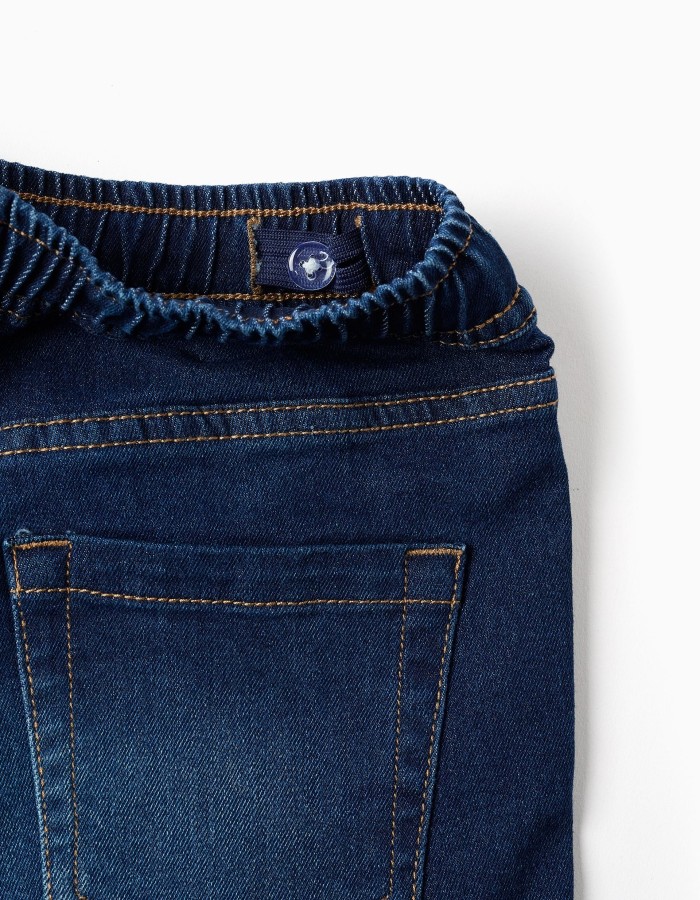 Midi denim pull-up shorts with drawstring for boys, dark blue