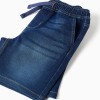 Midi denim pull-up shorts with drawstring for boys, dark blue