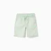 Midi twill shorts with beach motif for boys, light green