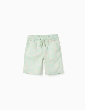 Midi twill shorts with beach motif for boys, light green