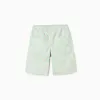 Midi twill shorts with beach motif for boys, light green