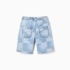 Midi denim shorts with checkered pattern for boys, blue